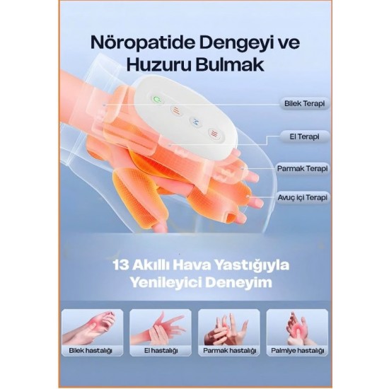 Şarjlı El Terapi Masaj Eldiveni Sıcak Kompres Hava Sıkıştırma Titreşimli Parmak Kas Bilek Ovma Masaj Cihazı BLK167